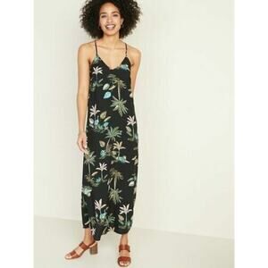 Old Navy Women XL Multicolor Maxi Shift Dress Tropical V-neck Criss Cross Strap